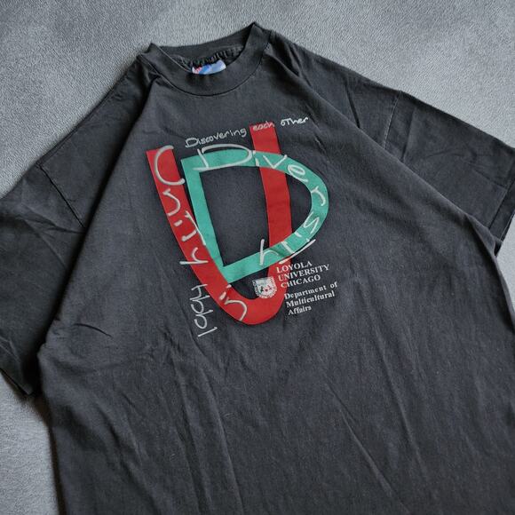 Vintage 90's Loyola University Chicago Diversity Black Shirt XL - Picture 2 of 6